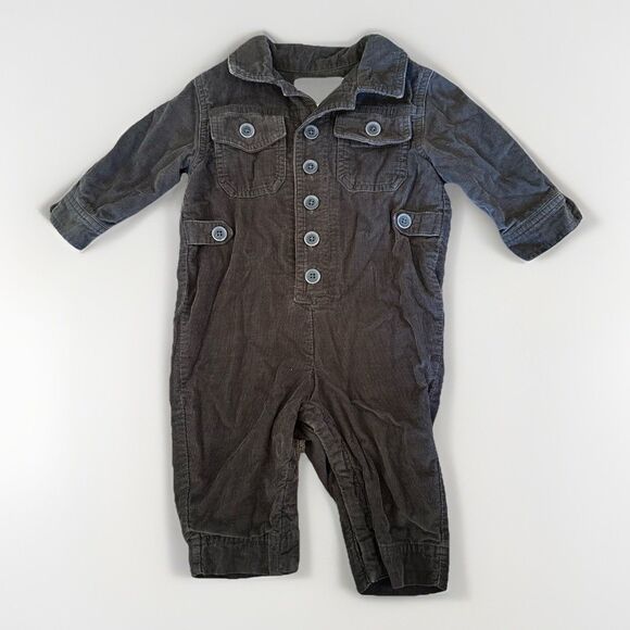 Banana Republic Baby Boy Corduroy Jumpsuit Size 6-12 Months Brown Collared - Picture 1 of 6